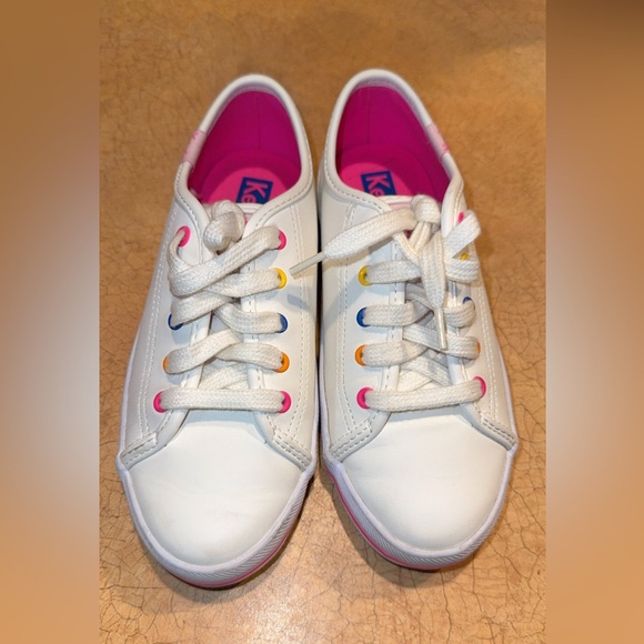 Keds Kids White Sneakers with Rainbow Eyelets - Picture 1 of 5